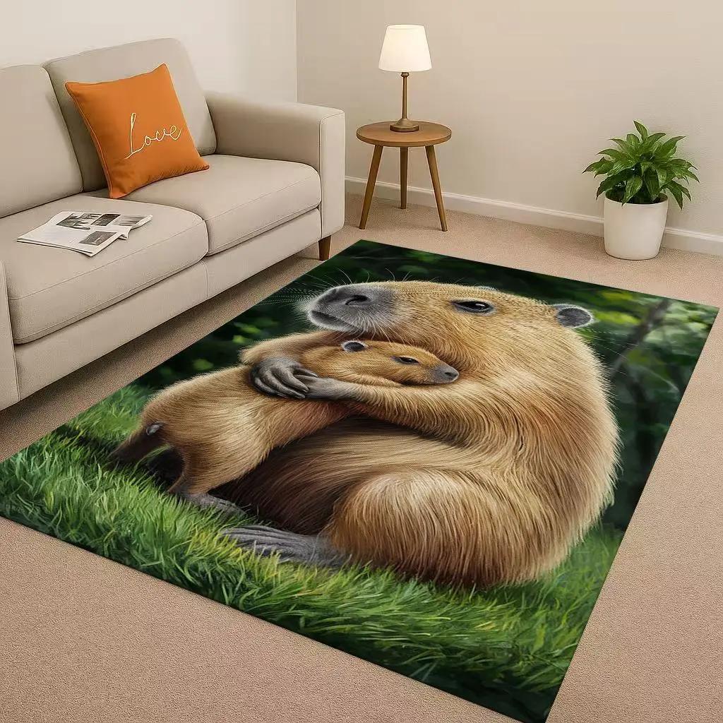 3D Cute Capybara Art Cartoon Living Room Non-Slip Area Rug Soft Carpet for Bedroom Playroom Sofa , Easy Clean Home Decor Doormat