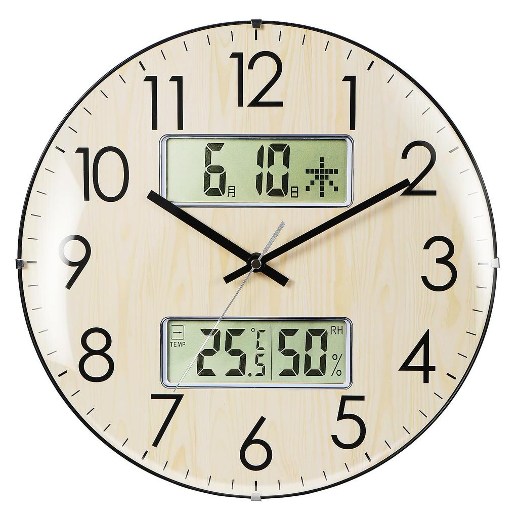 Настенные радиоуправляемые часы Nbdeal День недели Диаметр Ночная секундная стрелка Стоп Сферические Натуральные часы, Часы, Температура, Влажность, Дата, Дисплей,