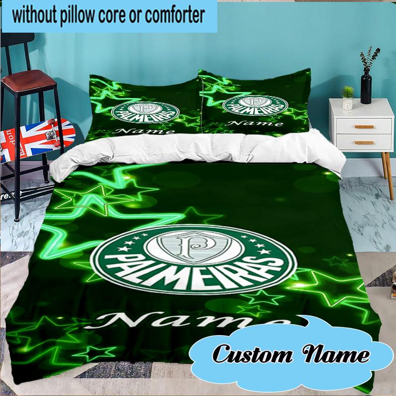 Custom Name Green Palm Tree Emblem Bedding Set 3pcs, Bedding Set Including 1pc Duvet Cover And 2pcs Pillowcases for Bedroom, Dormitory Gift
