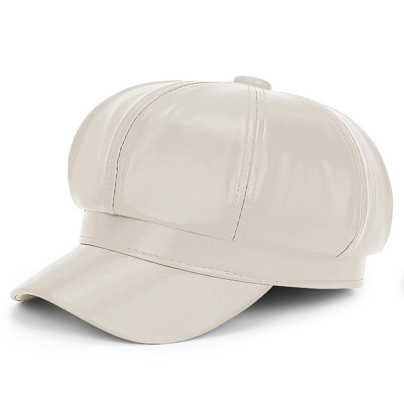 Женский ретро берет из искусственной кожи на осень и зиму - Универсальная восьмиугольная шляпа художника в корейском стиле