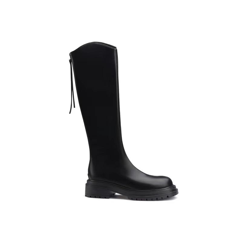 Эластичные сапоги до колена с V-образным вырезом, женские, 2024, новые рыцарские сапоги с застежкой-молнией сзади, высокие сапоги на толстой подошве, тонкие сапоги