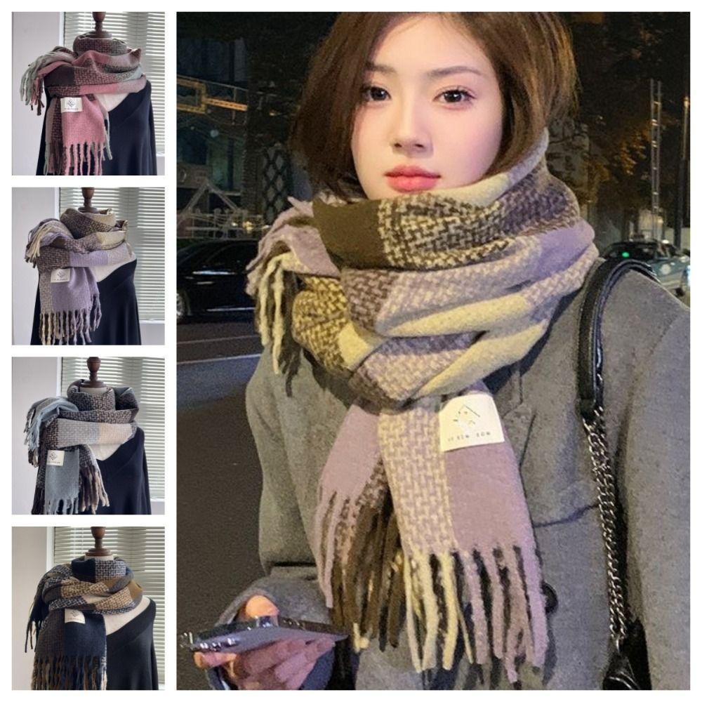 Korean Style Winter Cashmere Shawl Thickened Plaid Knitted Scarf Fashion   Women/Men