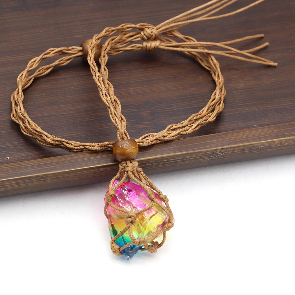 Женское ожерелье натуральный оригинальный камень сетчатый пакет нерегулярный кулон плетеная веревка подвески унисекс любовь романтическая подарочная цепочка 50 см