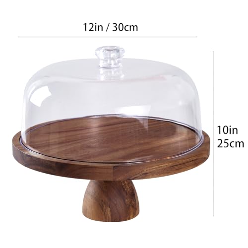 Cake Stand with Lid, Multifunctional 12-inch Round Cake Holder, Acacia Wood 2-in-1 Dessert Table Display Set, Charcuterie Board for Cheese and Fruit,