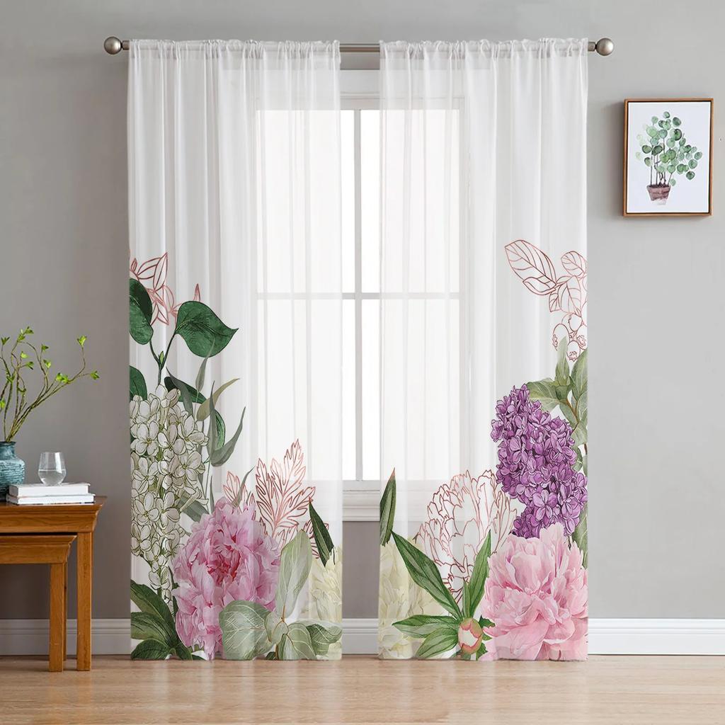 Flowers Butterfly Rose Tulle Translucent Drapes for Living Room Decoration Window Curtain ideal for Bedroom Kitchen Area Voile Organza Curtains