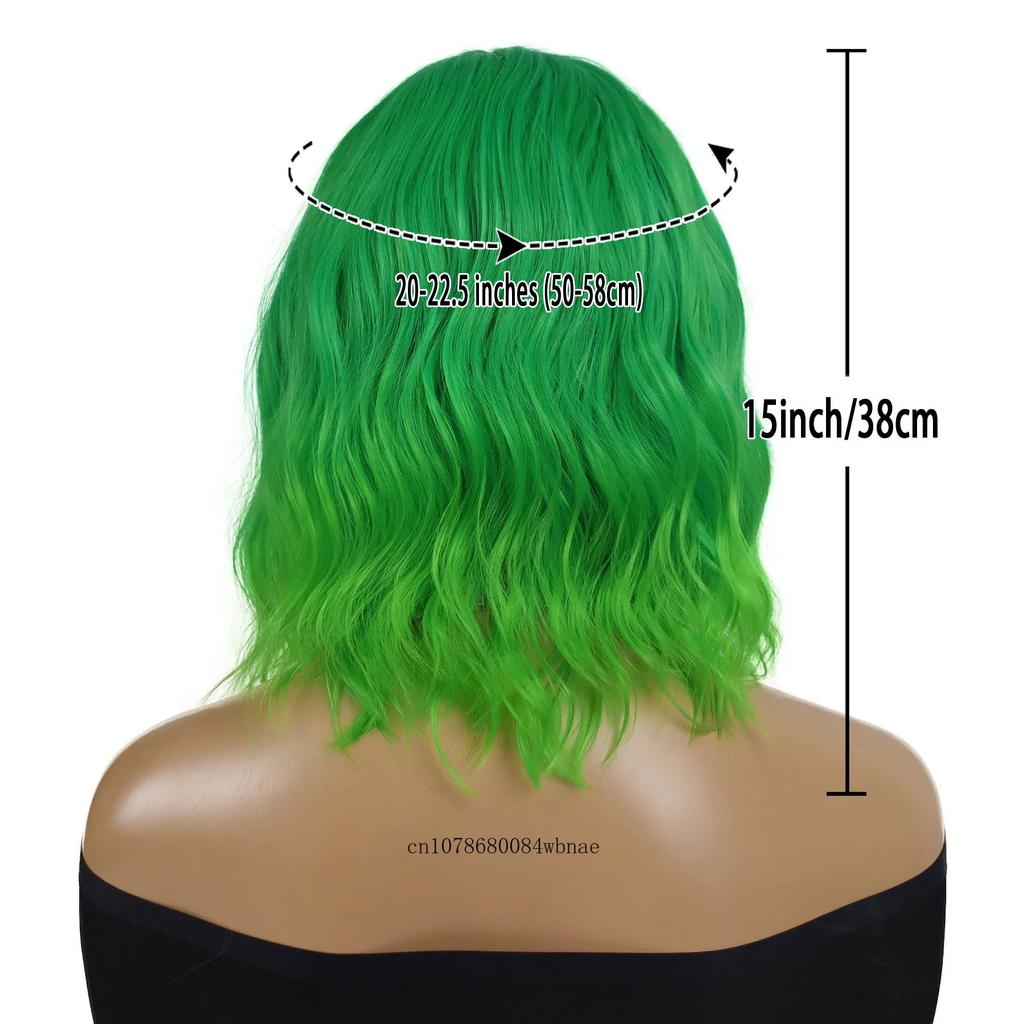 Synthetic Hair Green Wigs for Women Short Curly Wavy Wig with Side Part Bangs Heat Resistant Girls Party Halloween Cosplay Wig