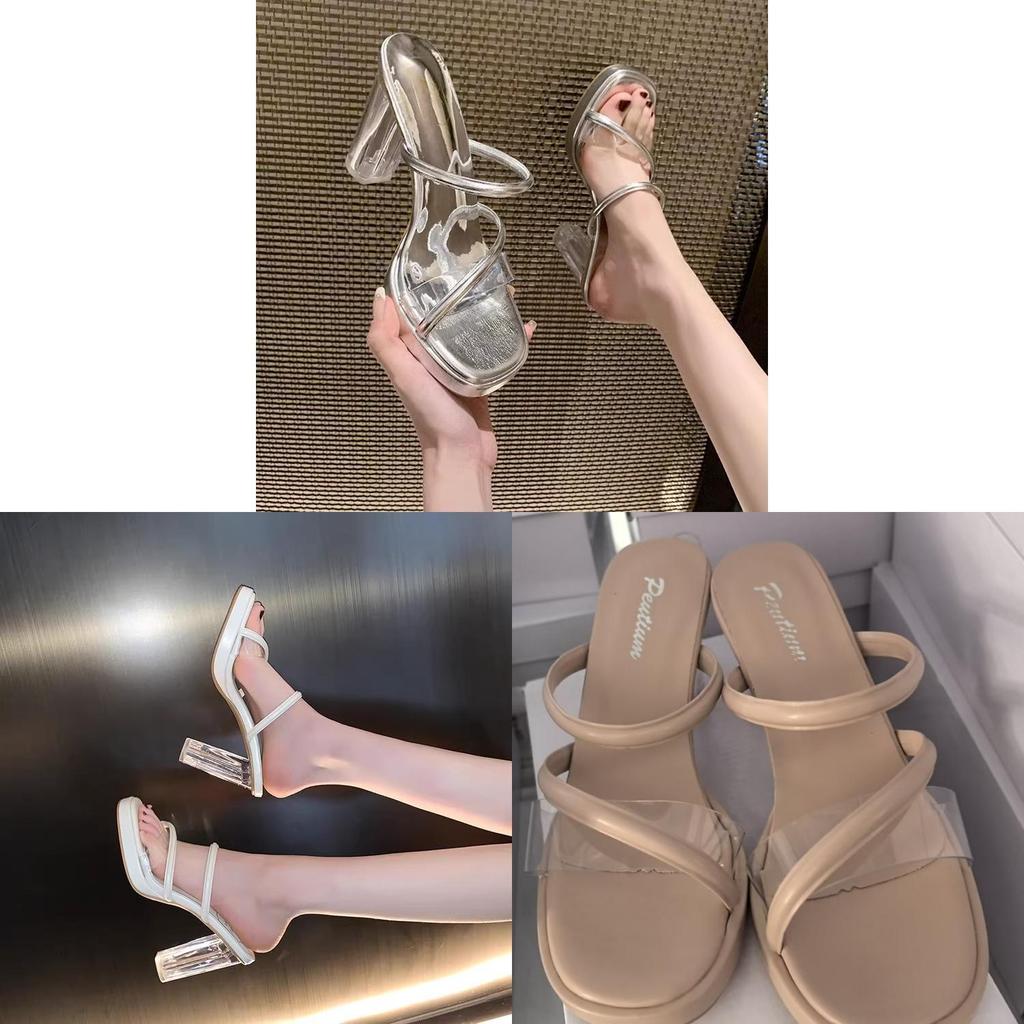 Summer High Heel Sandals For Women With Clear Transparent Straps And Chunky Water Crystal Heels