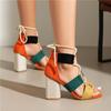 FOREADA Women Ankle Strap Sandals Round Toe Thick High Heels Cross Strap Mixed Colors Sexy Ladies Fashion Shoes Summer Orange 43