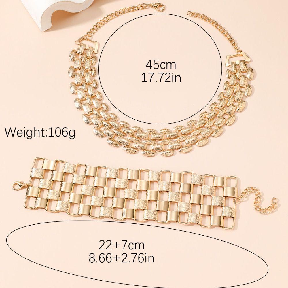 Chain Multilayer Jewelry Set Adjustable Exaggerated  Necklace Cute Metal Plaid Bracelet  Women