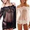 Women Sexy See-Though Off-Shoulder Underwear Dress Sleepwear Lace G-string Set