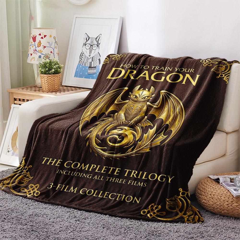 1PC How Train Dragon Patterned Flannel Blanket Suitable For All Seasons For Home Decor Warmth And Comfort Gifts Holiday Present