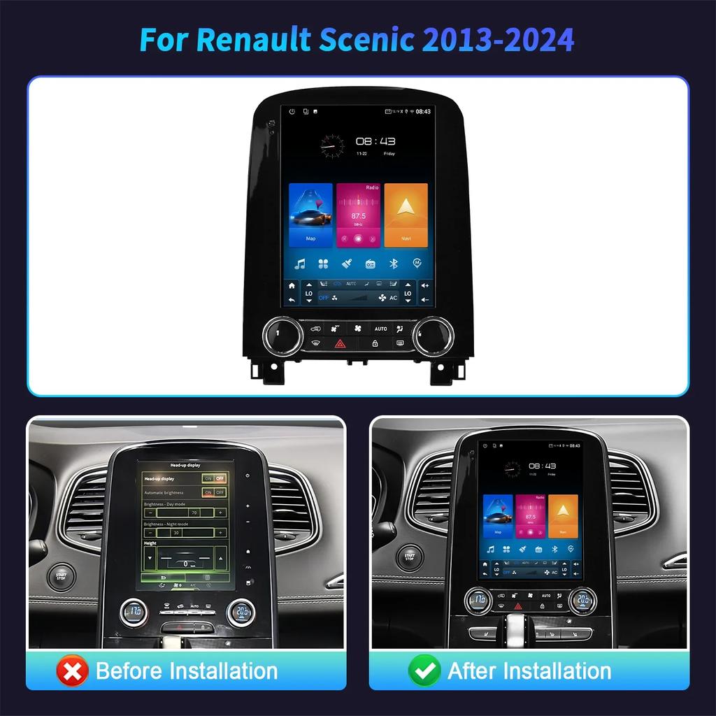 9,7-дюймовый Android Автомагнитола Радио Мультимедийный Видеоплеер Для Renault Scenic 2013-2024 Навигация Carplay Автомобильный Экран GPS