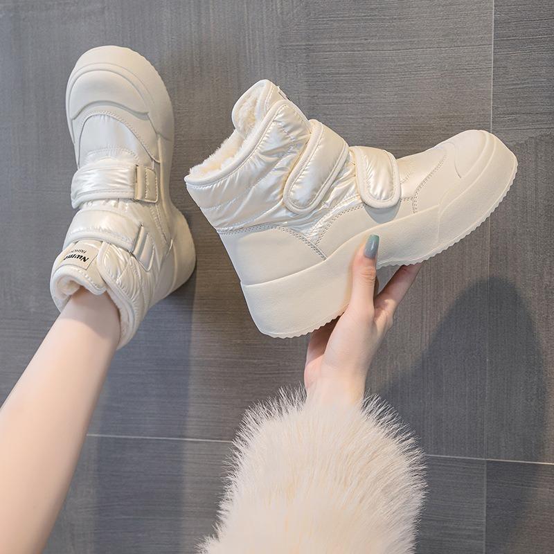 Зимние ботинки из кожи и хлопка с толстой подошвой