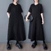 2025 Платье размера плюс Женское Летнее Длинное Платье-рубашка Повседневное Свободное Базовое Однотонное Винтажное Черное Платье Макси