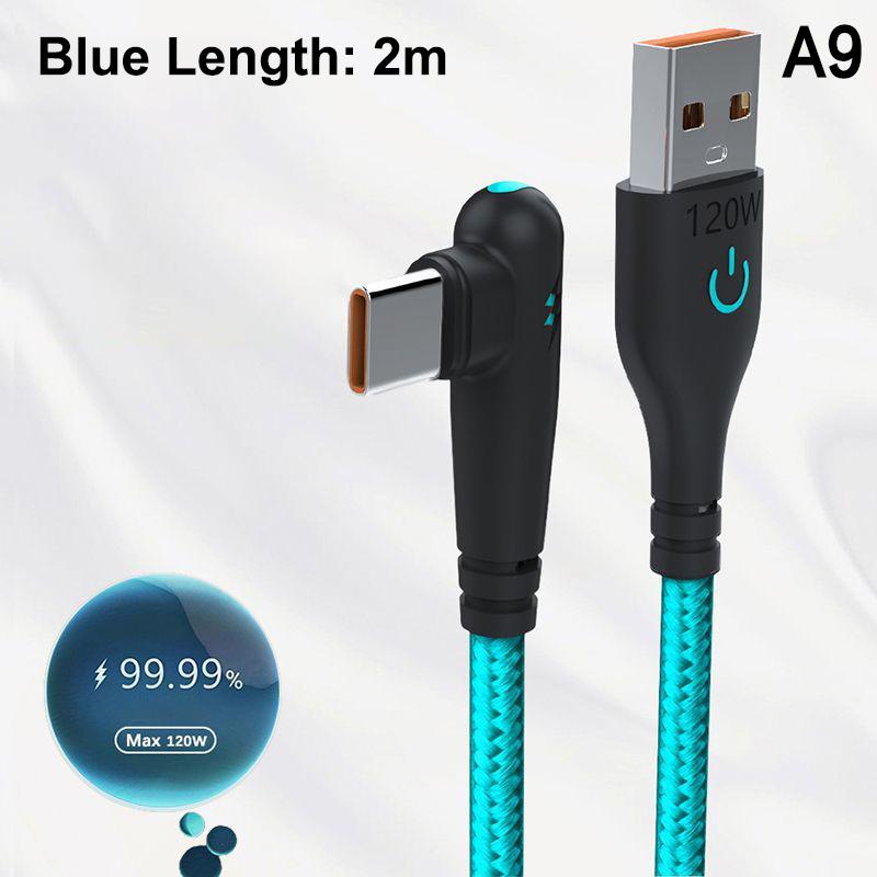 120 Вт Быстрая зарядка USB на C Кабель 90° Изогнутый Дизайн Подходит для Huawei Xiaomi Honor Vivo Зарядный Кабель