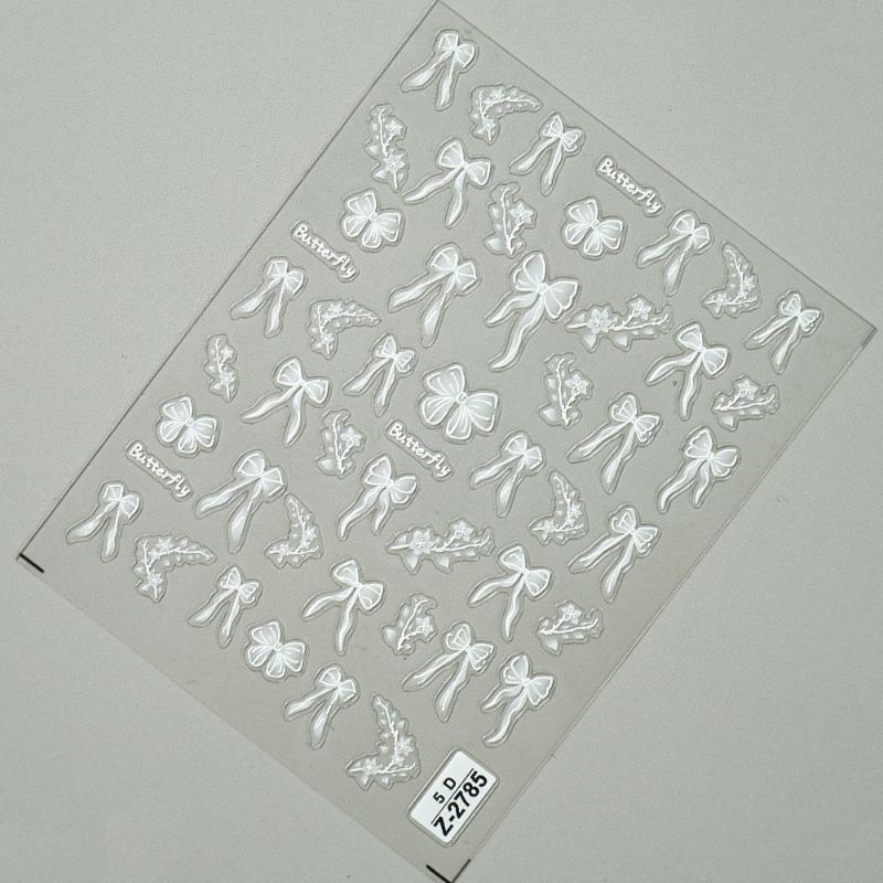 5Pcs 5D Nail Art Stickers Self Adhesive White Lace Bow Flower Embossed Design For Home Diy Manicure Nail Salon Use