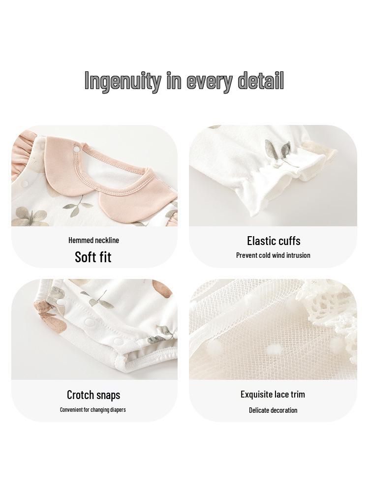 Осенний боди-платье принцессы с длинным рукавом для девочек - Хлопковый комбинезон для новорожденных, ползания