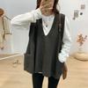 Autumn and Winter Loose All-match Sweater Large Size V-neck Knitted Vest Sleeveless Solid Color Female Top