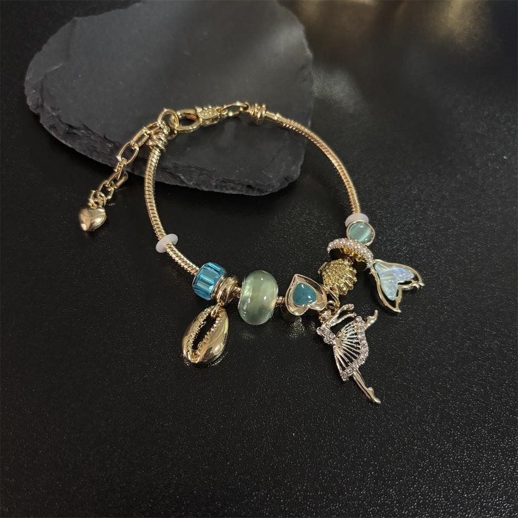 Accessories Gold Snake Chain Charm Bracelet Ballerina Mermaid Tail Cowrie Shell DIY Beaded Bracelet Girls Fashion Dance Jewelry