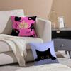 Cute Tiny Adorable Art Cartoon Little Black Cat Cushion Cover Pillowcase Short Plush Invisible zipper Room Sofa Cushion Cover