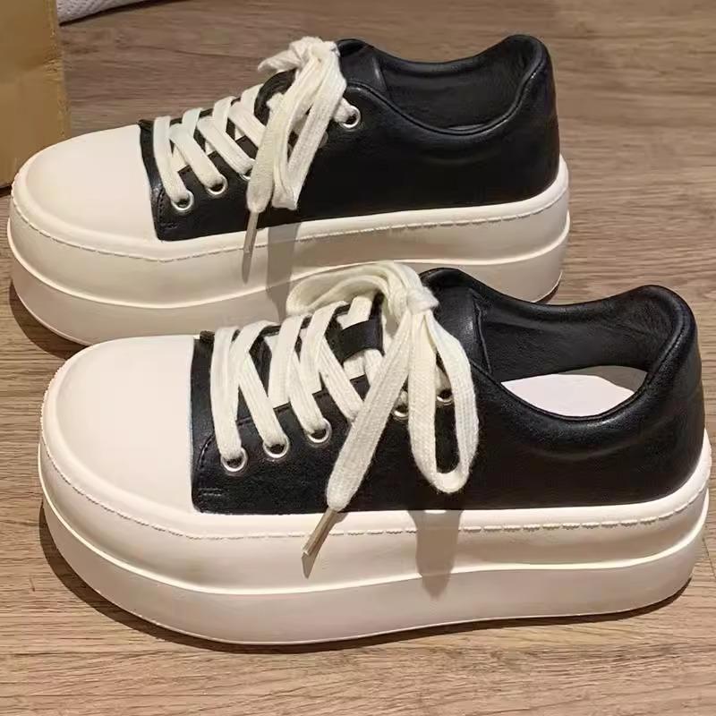 2025 новые женские весенние универсальные туфли на толстой подошве, повседневные маленькие легкие туфли на высокой платформе