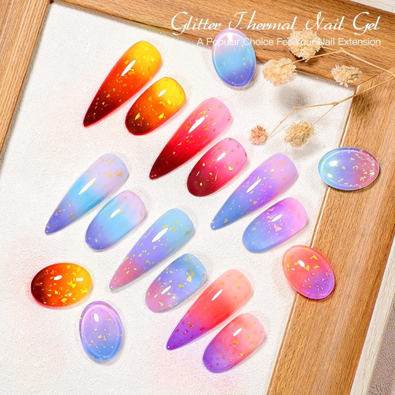 Mtssii 7ml Gold Glitter Thermal Nail Gel Polish Temperature Color Changing Gel Polish Semi Permanent Soak Off UV Gel