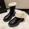Fashion Thickened Long Tube Boots Women's Autumn Winter New Fashion Fleece Lined Zipper Back Riding Boot Knee High Rubber Outsole