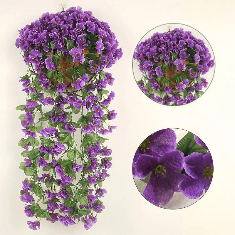 1pc Fake Hanging Flowers Artificial Violet Ivy Flowers Plant for Outside Outdoor Patio Garden Porch Wedding Home Decorations