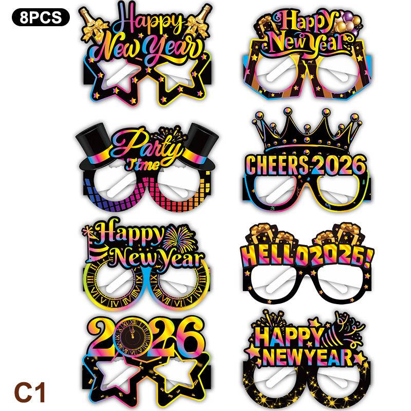 2026 Год Бумажные очки 6/12 шт. Праздничные Очки для вечеринки в канун Нового года Забавный реквизит для фотосессии Украшение для вечеринки в канун Нового года Универсальный размер