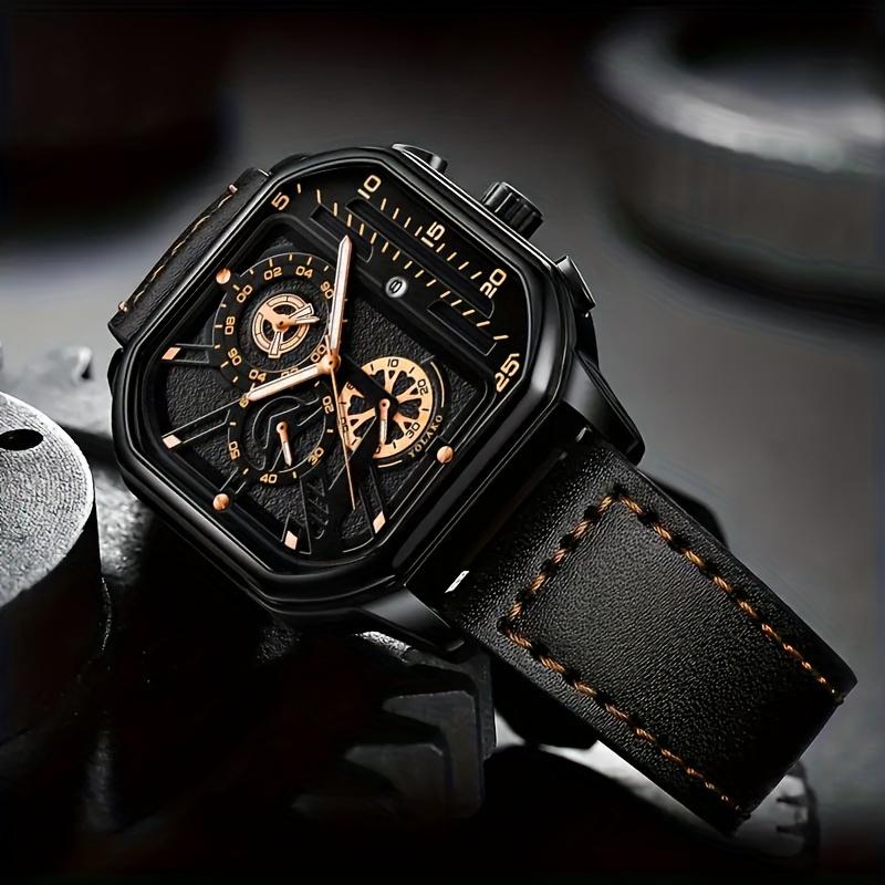 3-Piece Men's Business Casual Watch Set: Fashion PU Leather Quartz Watch, Bracelet & Necklace Gift Set