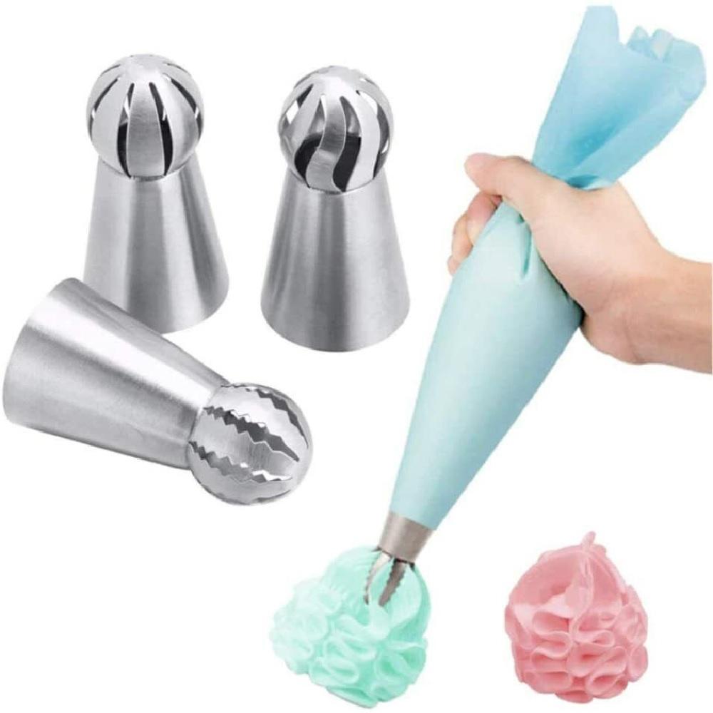 Cake Decoration Kit 3x Icing Decoration Russian Nozzles + 1x Silicone Piping Bag