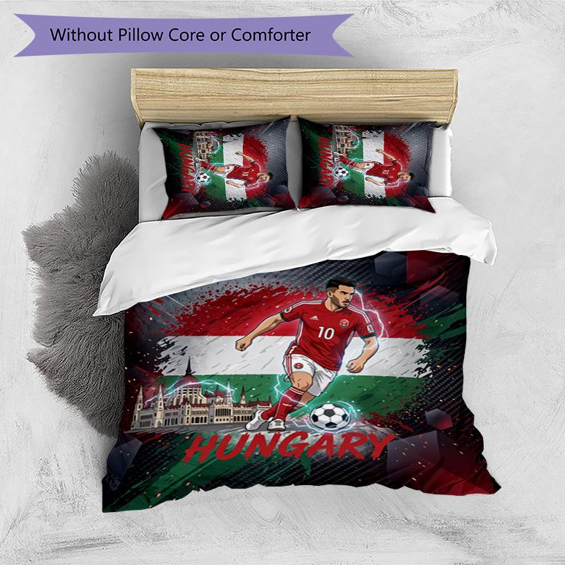 Hungary Football Printed Bedding 3 Piece Set Cozy Breathable Bed Cover Set as Housewarming Holiday Gift