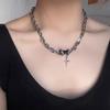 iF ME Wrapped Obsidian Cross Necklace Y2K Silver Clavicle Chain Choker for Women Jewelry Accessories