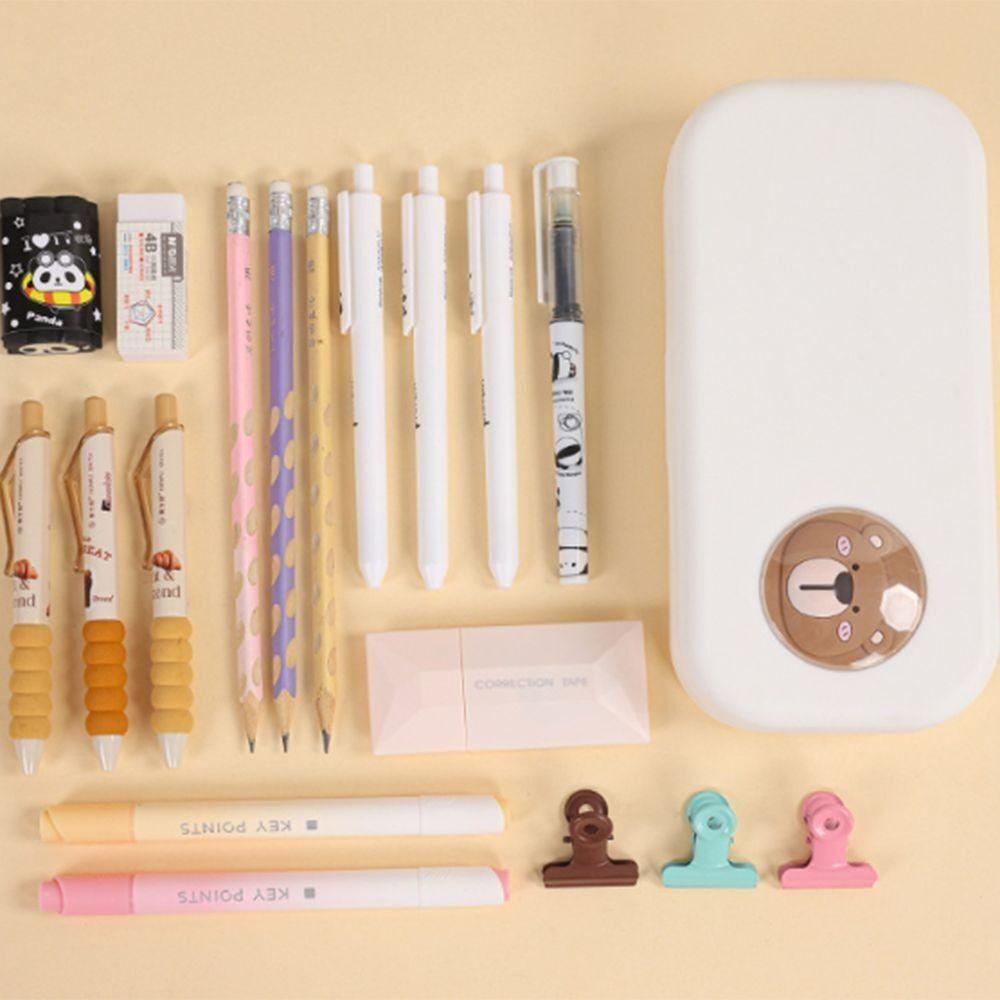Cartoon Pencil Case Plastic Stationery Organizer Large Capacity Pencil Box