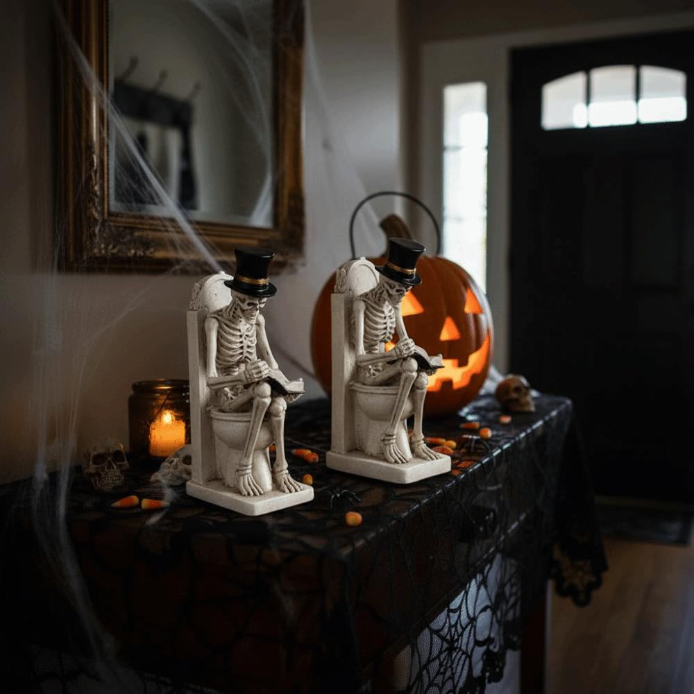 Durable Resin Toilet Skeleton Statue Vintage Style Gothic Resin Decor Office desk