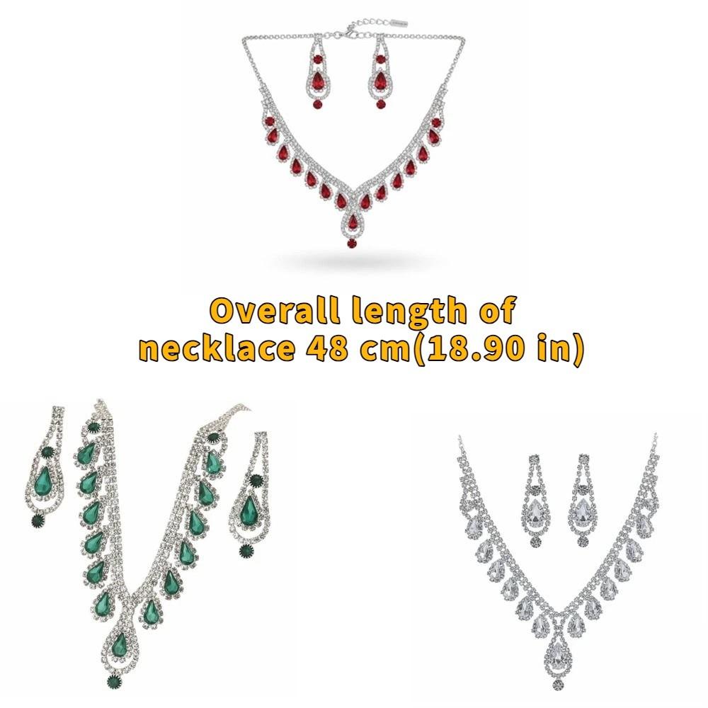 Crystal Water Drop Necklaces Geometric Pendant Necklace Earrings Set  Evening Dress