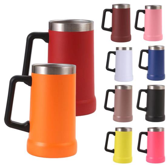 700ML Beer Stein Double Wall Insulation Stainless Steel Coffee Mug Thermal Tumbler for Hot Cold Drinks Big Grip Shatterproof Adventure Drinking Cup