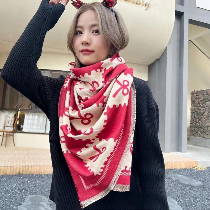 Fashion Bright Red White Bow Scarf Female Autumn and Winter Rich Rabbit Scarf Warm Annual Meeting Couple Korean Version Shawl