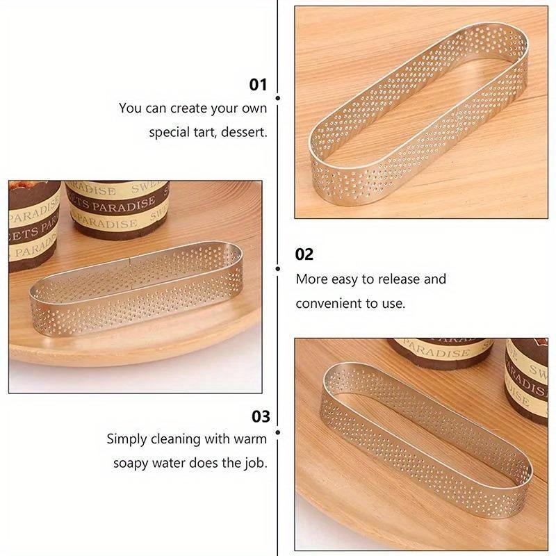 12Pcs Oval Round Muffin Tart Rings Stainless Steel Porous Tart Ring Perforated Cake Mousse Mold Cookies Cutter Pastry Quiche Mold Tool