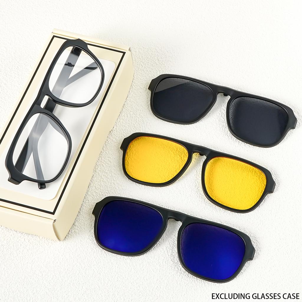 A New Set of Magnetic Clip-On Design Fashion Sunglasses, 1 Frame, and 3Interchangeable Lenses, Unisex New Circle Glasses Set