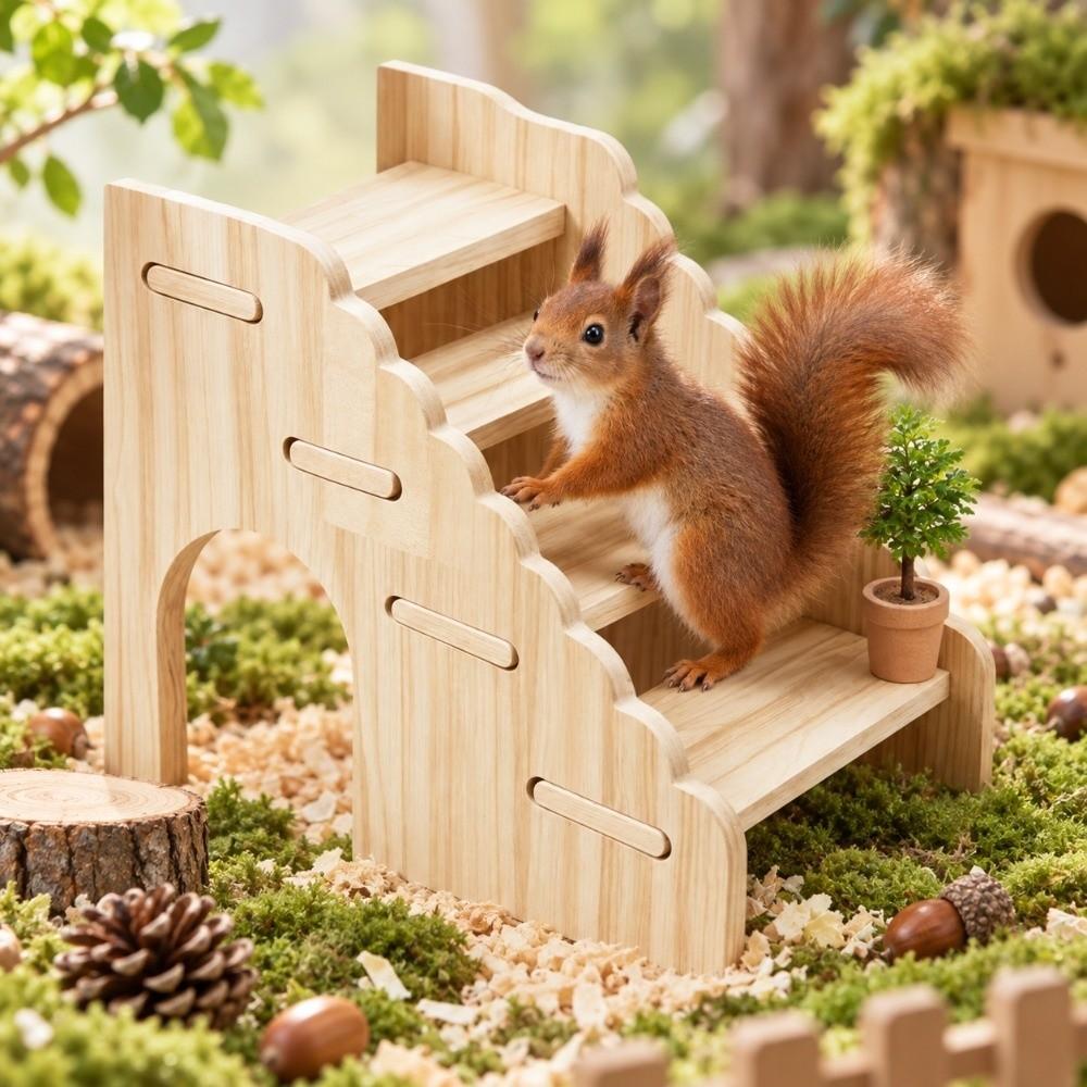 Wooden Hamster Climbing Ladder Detachable Mouse Habitat Exercise Platform Small Pet Shelter Gerbil