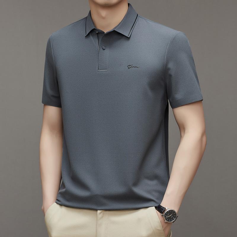 Summer High-Elastic Men'S Short-Sleeved Polo Shirt Printed Casual Loose Thin Breathable Undershirt