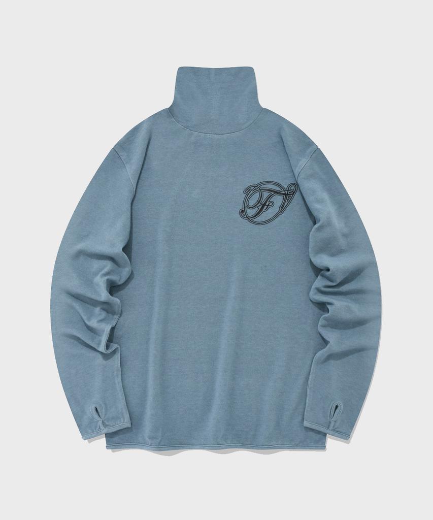 FALLETT Wool Tencel Turtleneck Long Sleeve Blue