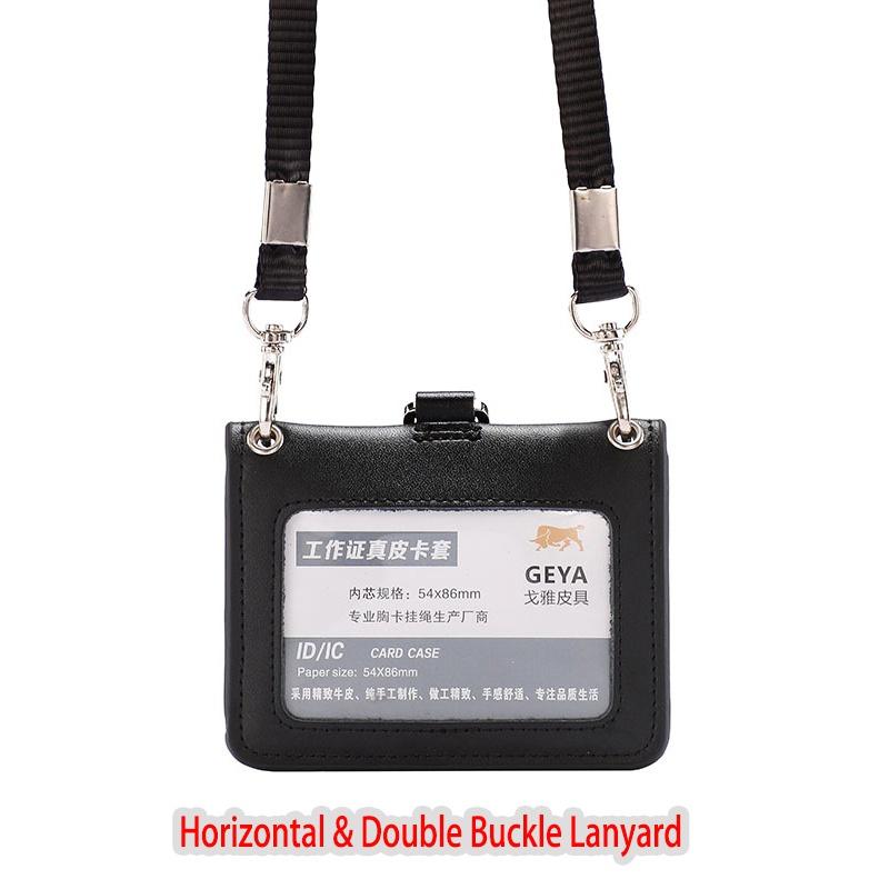 Genuine Leather ID Card Holder Reporter Police Office Worker Neck Lanyard Badge Name Tag Chest Cards Cases Business Work Card Credit Card Holder