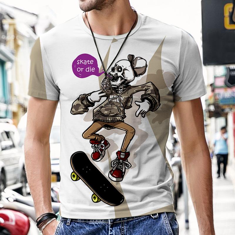 Men T-shirt Men's T-shirts Skeleton Skateboard Pattern Summer Outfit Fashion Hot Tops Street Short Sleeve 2022 New O Neck Luxury