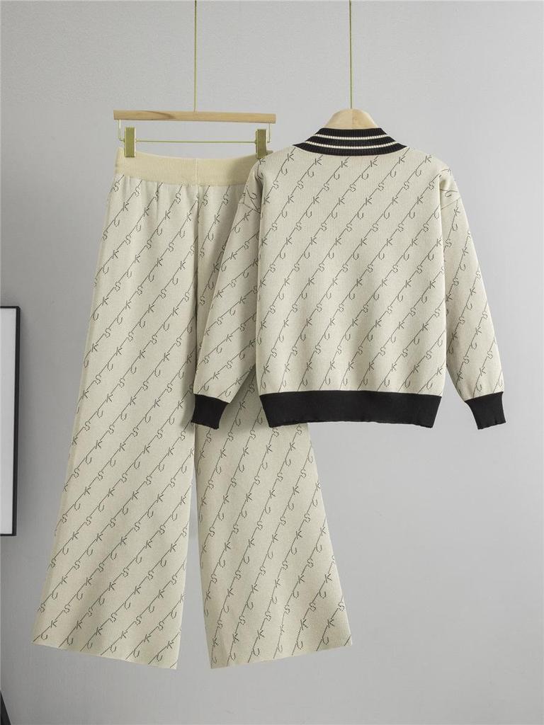 Женский осенне-зимний комплект в полоску: вязаный свитер и брюки-палаццо - стиль «маленький аромат», повседневная спортивная одежда