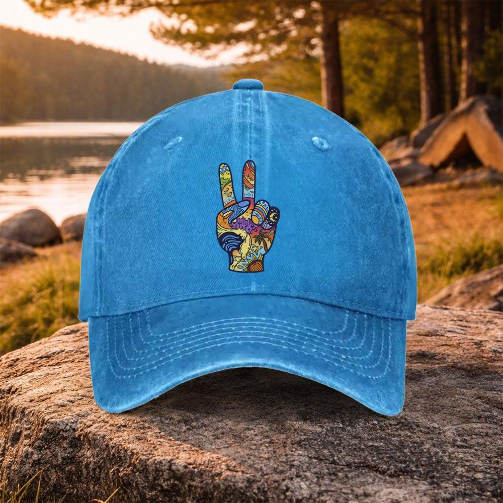 Graffiti Peace Gesture Washed Baseball Cap Unisex Casual Golf Hat Outdoor Daily Commute