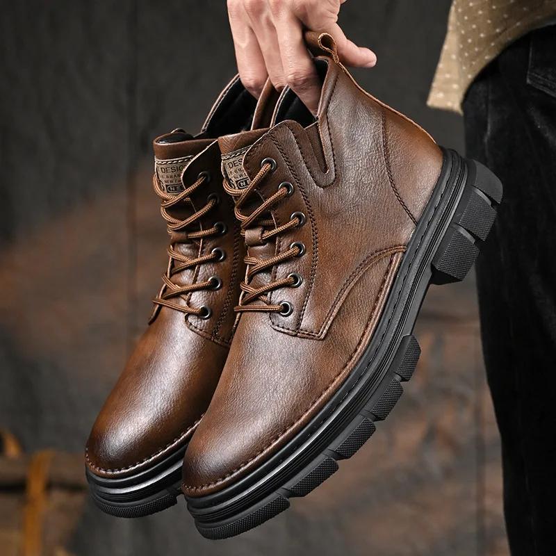 Новейшие мужские ботинки Мода Корейский стиль Ботильоны Натуральная кожа Мягкие Тренд Botas Man Весенняя уличная обувь 2025