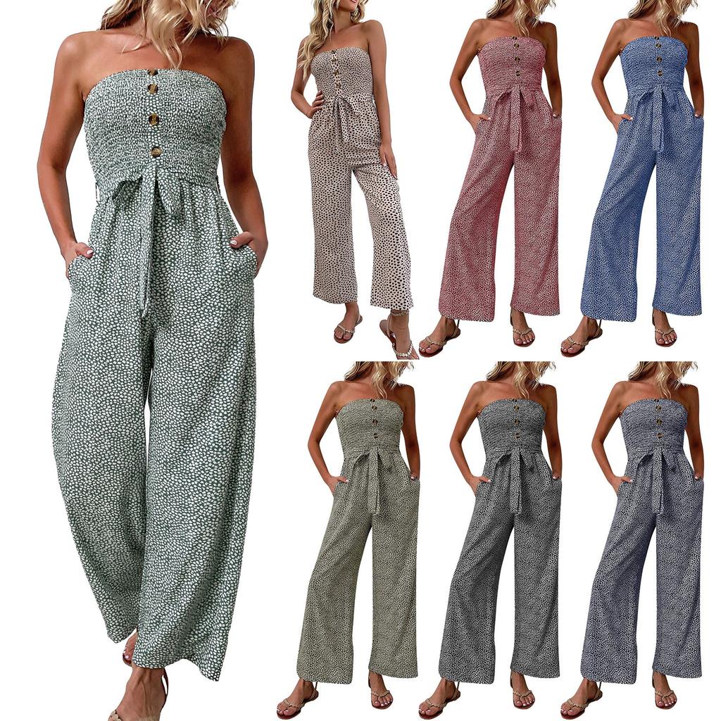 Women's Wrapped Chest Jumpsuit Women Fashionable Casual  Wide Leg Jumpsuit Pants