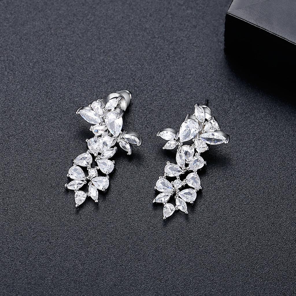 LUOTEEMI Women Luxury Excellent Cut Clear Cubic Zircon Factory Fashion Bridal Wedding Jewelry CZ Crystal Earrings